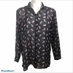 LOFT Petite Sheer Paisley Tunic Top Gray Purple LP